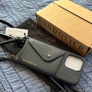 Bandolier Black Leather Phone Case with Crossbody Strap